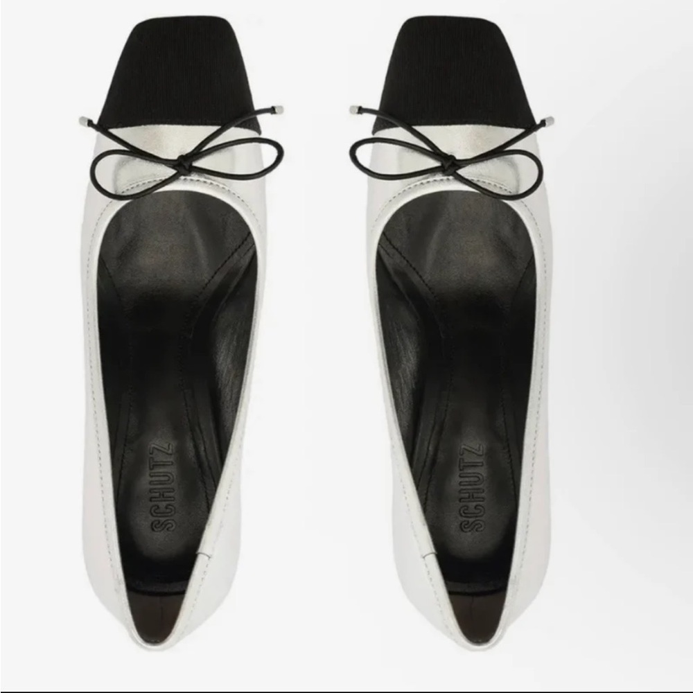 NEW Womens SCHUTZ Arissa Metallic Bow Cap-Toe Pumps 9.5, Black - Picture 2 of 11